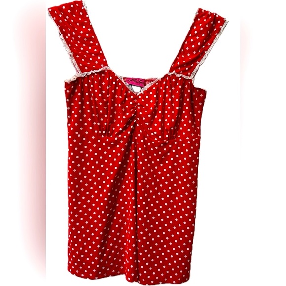 Demi Loon Womens red white polkadot Y2K babydoll top, white lace trim Size M-L - Picture 6 of 9